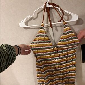 Target Striped Crochet Swim Coverup in Mustard, Pink, Green, White